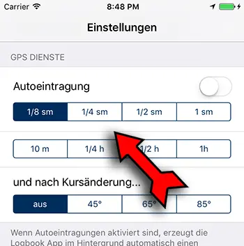 Screenshot von den Konfigurationsmöglichkeiten der Autoeintragungen Distand oder Zeiteinheiten auswählen für die Autoeintragungen