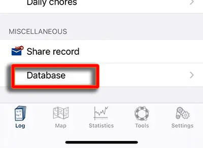 Wo man den Eintragtyp ändern kann Database menu item in the record
