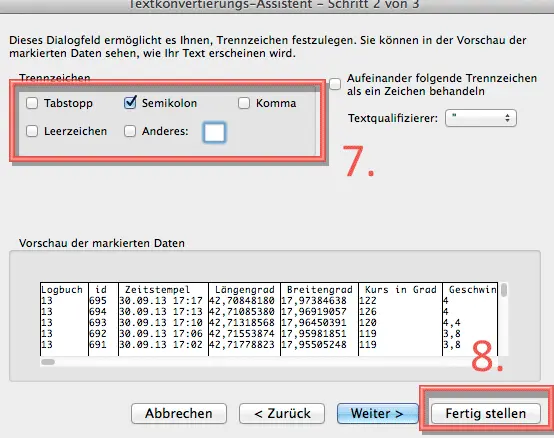 Das Trennzeichen wechseln auf Semikolon