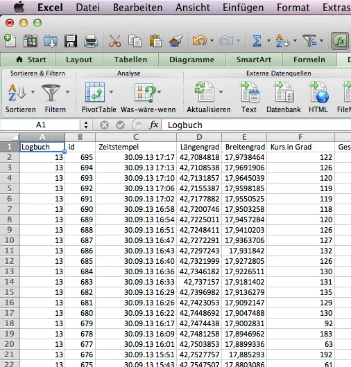 Fertiges Segel Logbuch in Excel