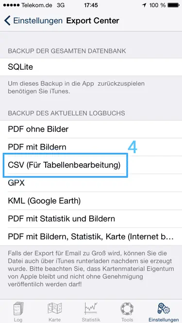 Das Segel Logbuch als CSV exportieren