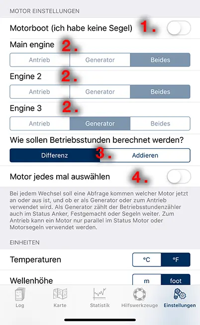 Die Einstellungen zum Motor