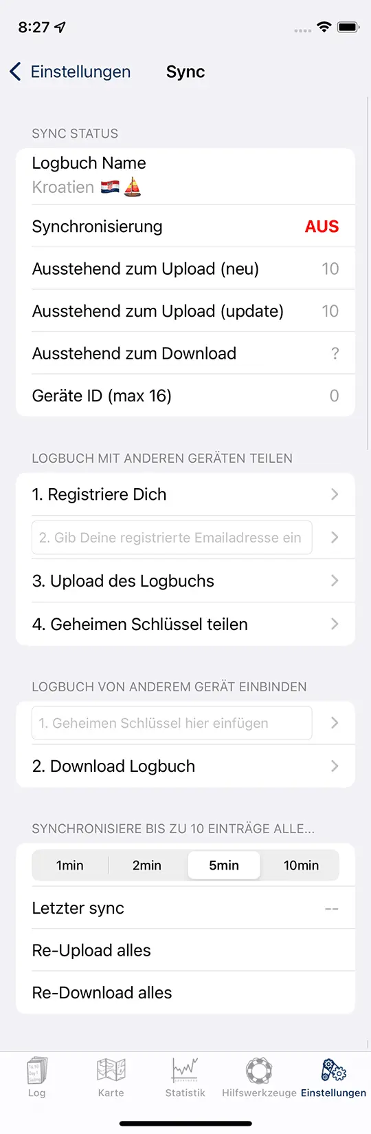 Settings to Sync Screenshot Logook App Settings > Logbooks > Logbook Sync