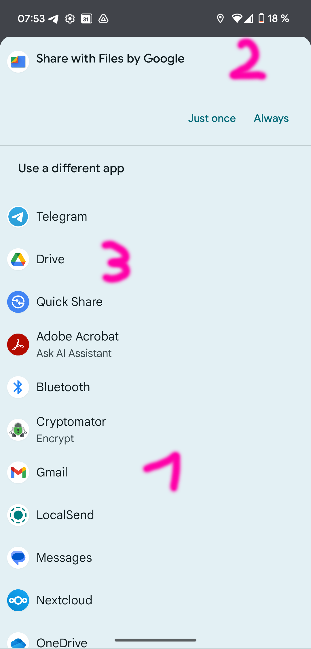 Screenshot Android Screenshot of Android share dialogue to share files between apps