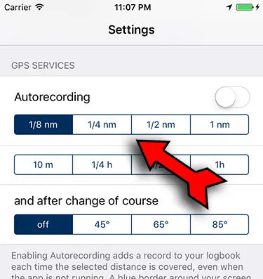 Screenshot of the configuration options for automatic entries Select distance or time units for the automatic entries