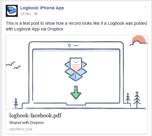Screenshot of example Facebook post with PDF Logbook
