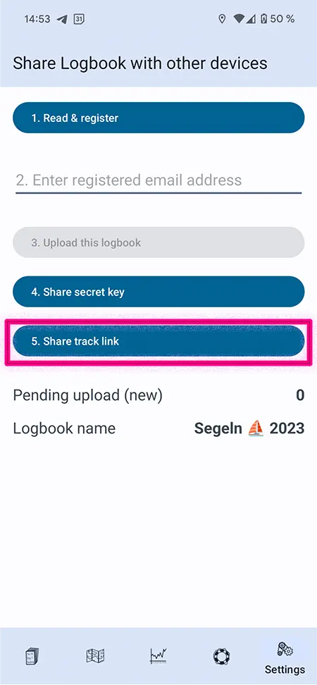 Here you can generate the link in the app Screenshot of the settings for sharing the track