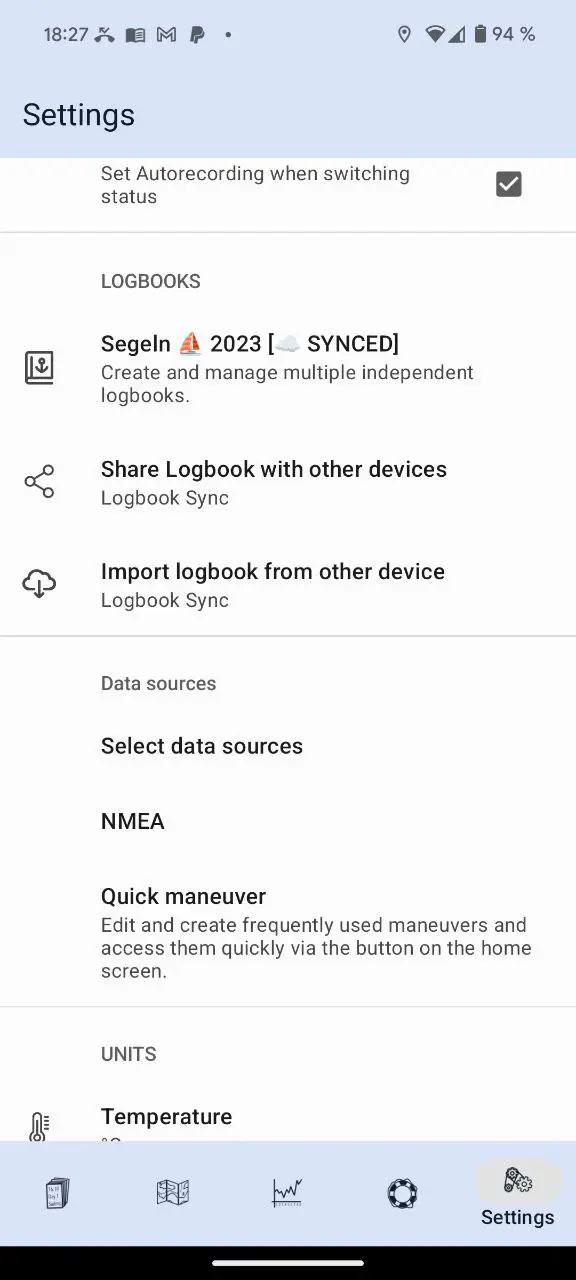 Settings screenshot logbook app Settings > Logbooks